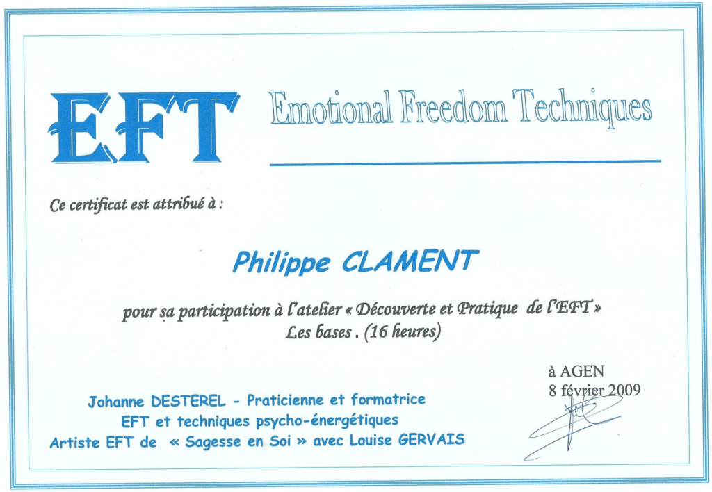 Diplôme Découverte de l'EFT - Agen