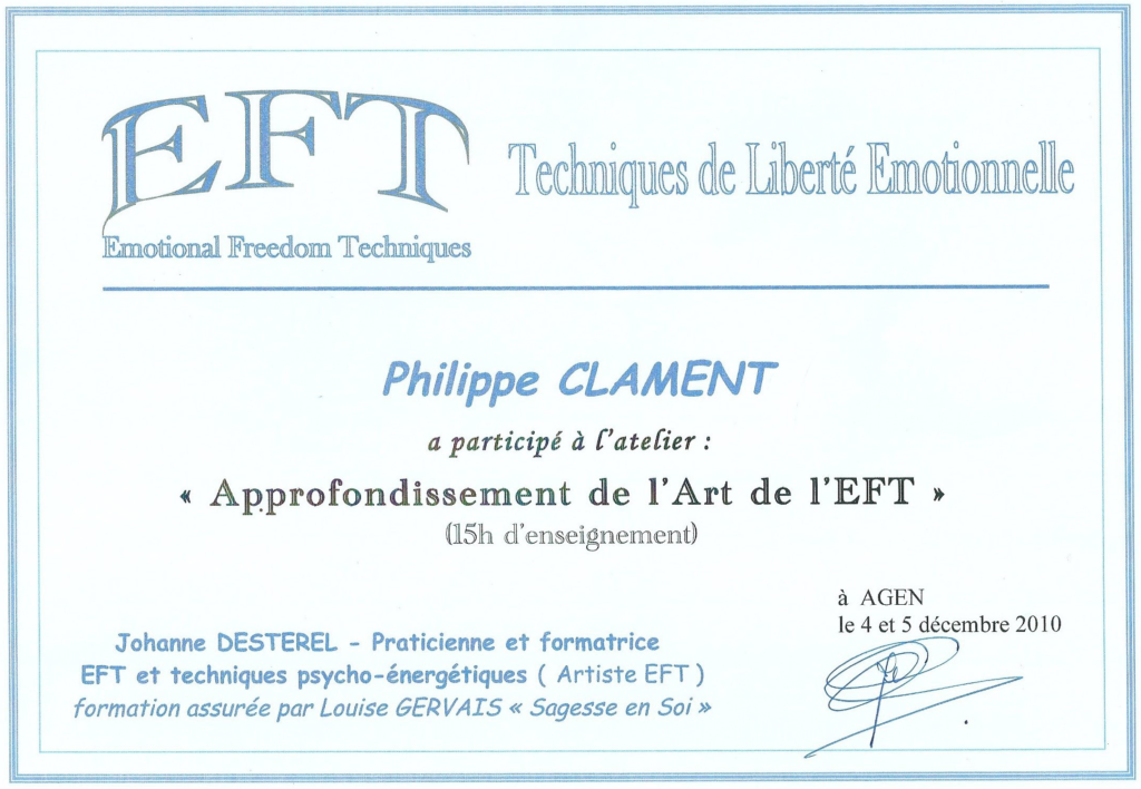 Diplôme Approfondissement de l'EFT - Agen